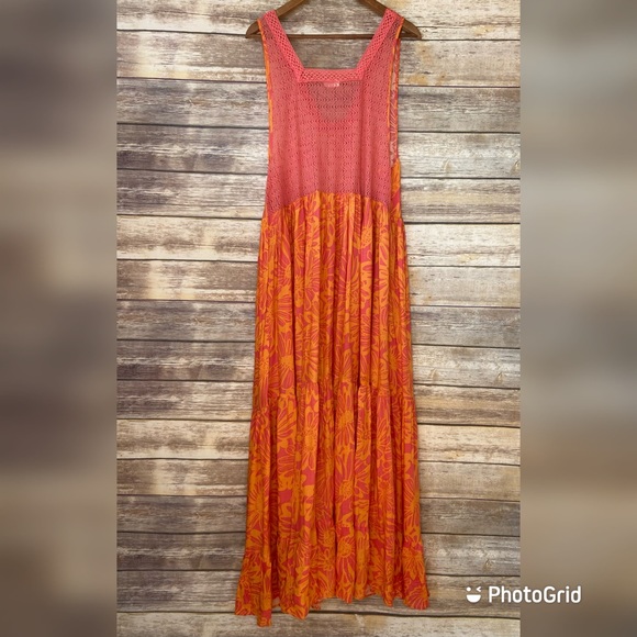 Free People Intimately Tiers For You Boho Floral Maxi Orange Size XL - Picture 4 of 8